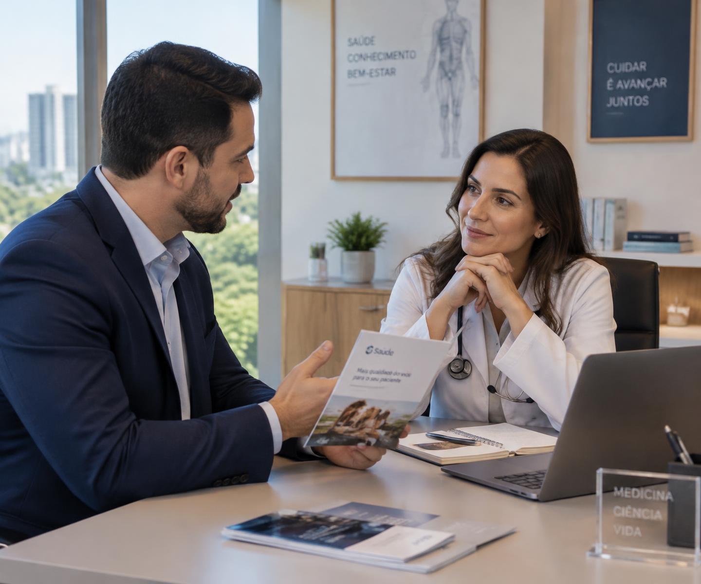 Propagandista em conversa com médica
